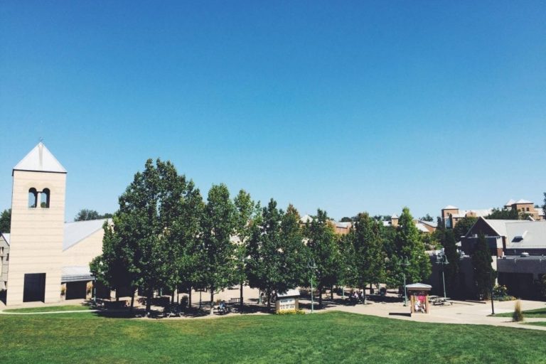 view of fieldhouse plaza from hill