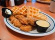 chicken and waffles on plate