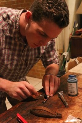 Student leatherworking