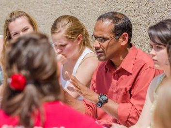 teacher teaching class outside